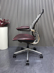 10 x Humanscale Liberty Ergonomic Office Chair – Distressed Red/Burgundy Leather – Chrome Frame