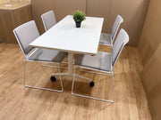 White Mobile Folding Table With Designer Italian Stacking Chairs - Can DELIVER