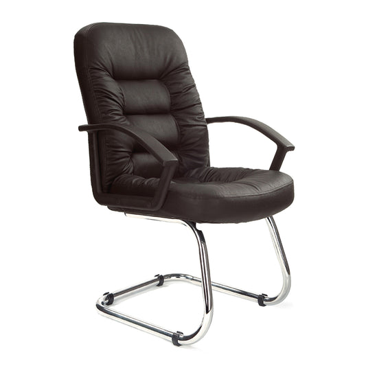 Fleet – High Back Leather Faced Executive Visitor Armchair with Ruched Panel Detailing and Chrome Cantilever Base – Black