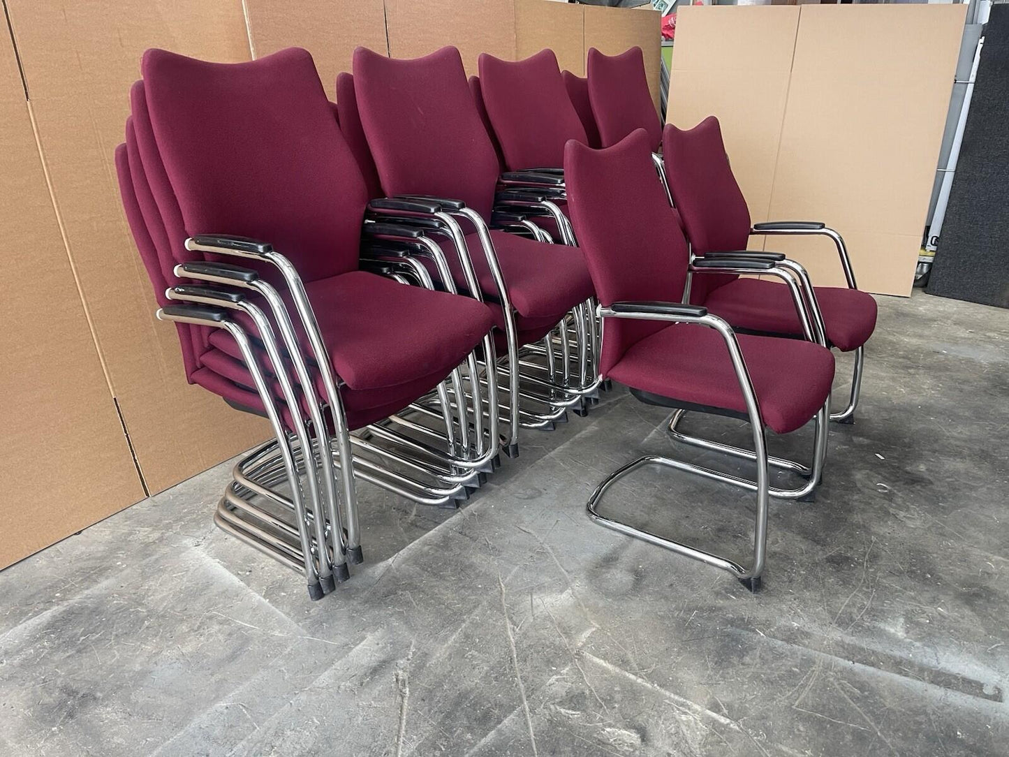 Executive Red Cantilever Frame Stackable Chairs - 140 Available - Can Delivery