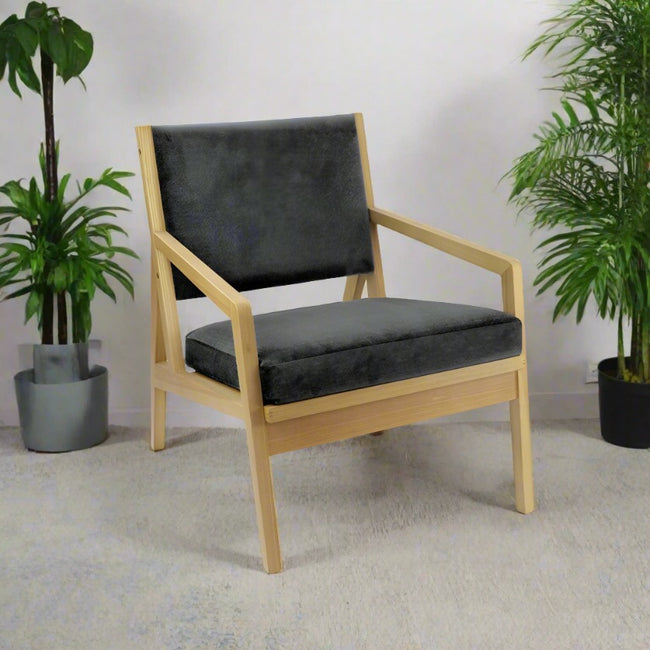 Hanna single seater sofa with wooden frame - grey fabric