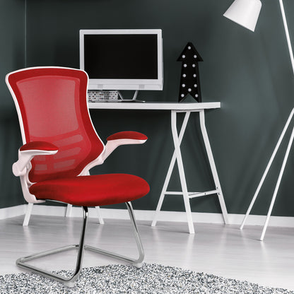 Luna - Best Selling Designer Cantilever White Framed Mesh Chair with Folding Arms