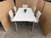 Executive White Meeting Table & 8 X White Leather Adjustable - CAN DELIVER