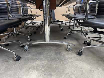 Walnut Mobile Meeting Table With 8 X Leather Adjustable Chairs