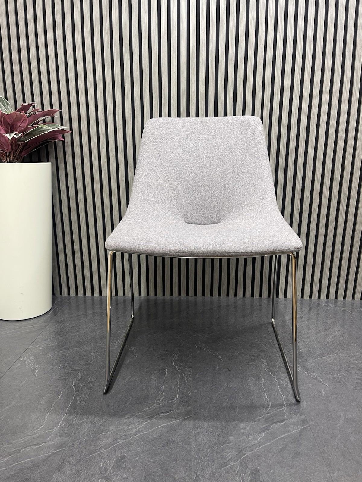 Pair of Elite Escape Designer Lounge Chair Grey Fabric Chrome Legs – Modern Office / Reception Seating – UK Delivery