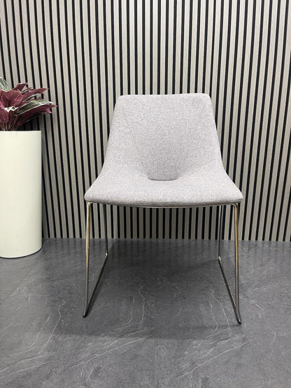 Pair of Elite Escape Designer Lounge Chair Grey Fabric Chrome Legs – Modern Office / Reception Seating – UK Delivery