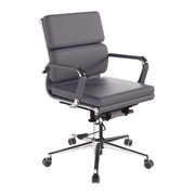 Avanti – Bonded Colour Leather Medium Back Swivel Armchair with Individual Back Cushions and Chrome Arms & Base
