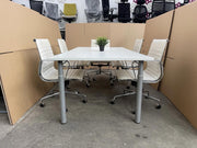 Executive White Meeting Table & 8 X White Leather Adjustable - CAN DELIVER