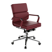 Avanti – Bonded Colour Leather Medium Back Swivel Armchair with Individual Back Cushions and Chrome Arms & Base