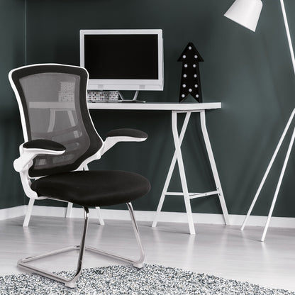 Luna - Best Selling Designer Cantilever White Framed Mesh Chair with Folding Arms