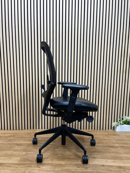 Orangebox Ara Ergonomic Office Chair Black Leather Seat | Mesh Back Task Chair UK Delivery