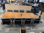 Walnut Mobile Meeting Table With 8 X Leather Adjustable Chairs