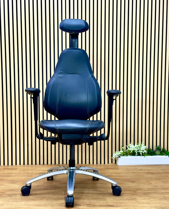 Refurbished RH Mereo 220 Ergonomic Office Chair | Black Leather | High Back & Fully Adjustable | Premium Scandinavian Design