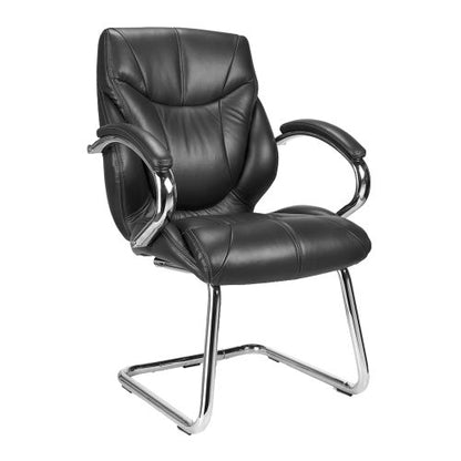 Sandown – High Back Luxurious Leather Faced Executive Visitor Armchair with Integral headrest and Chrome Base