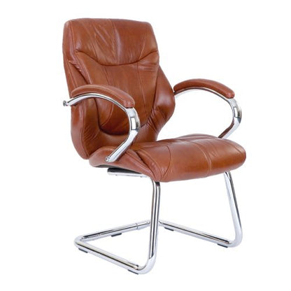 Sandown – High Back Luxurious Leather Faced Executive Visitor Armchair with Integral headrest and Chrome Base