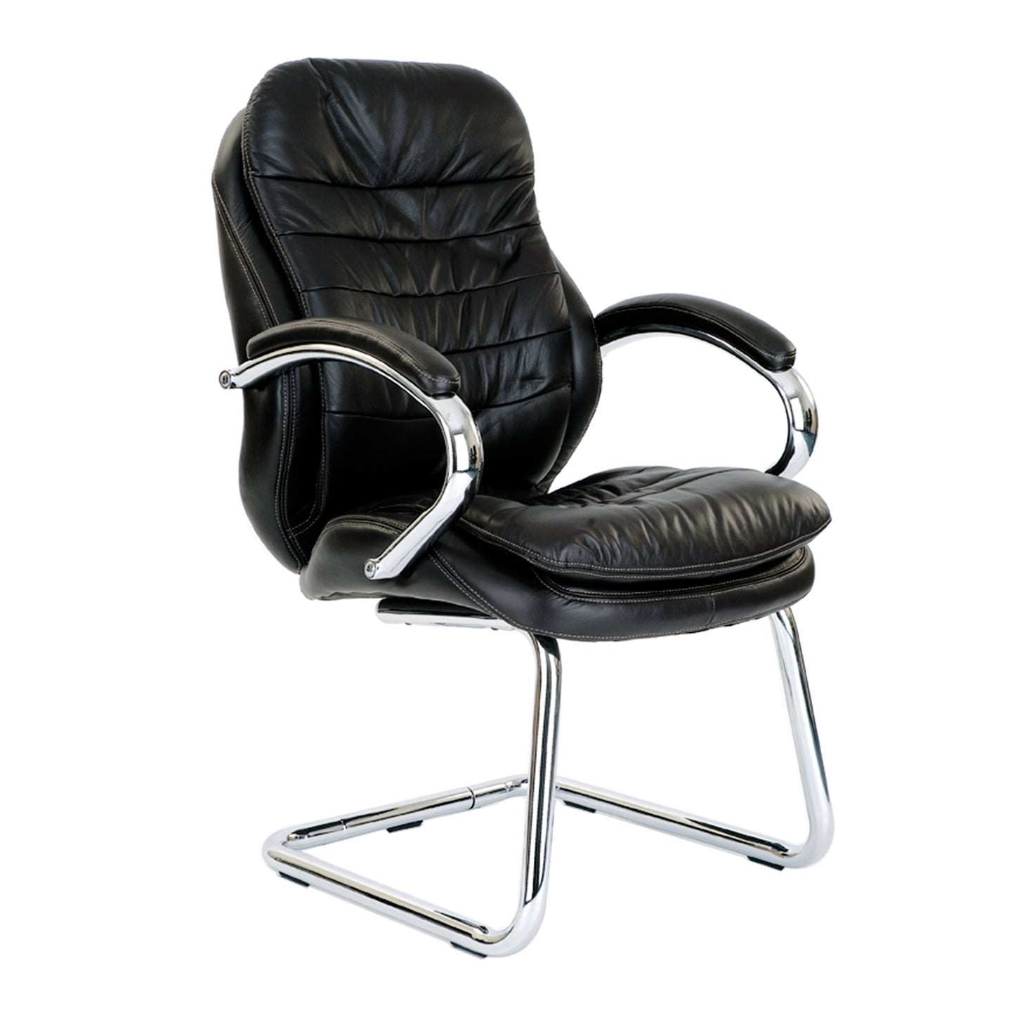 Santiago – High Back Italian Leather Faced Executive Visitor Armchair with Integral Headrest and Chrome Base