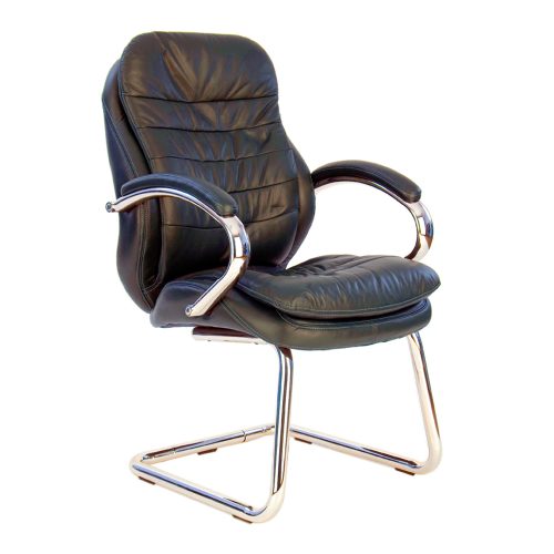 Santiago – High Back Italian Leather Faced Executive Visitor Armchair with Integral Headrest and Chrome Base