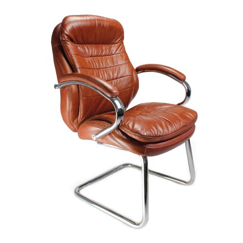 Santiago – High Back Italian Leather Faced Executive Visitor Armchair with Integral Headrest and Chrome Base