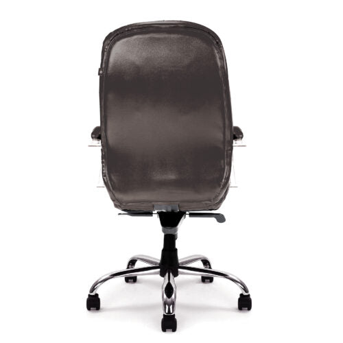 antiago – High Back Italian Leather Faced Synchronous Executive Armchair with Integral Headrest and Chrome Base