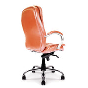 antiago – High Back Italian Leather Faced Synchronous Executive Armchair with Integral Headrest and Chrome Base