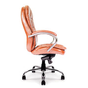 antiago – High Back Italian Leather Faced Synchronous Executive Armchair with Integral Headrest and Chrome Base