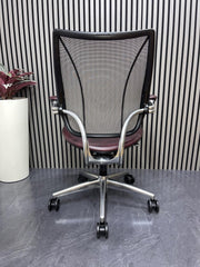10 x Humanscale Liberty Ergonomic Office Chair – Distressed Red/Burgundy Leather – Chrome Frame