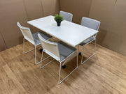 White Mobile Folding Table With Designer Italian Stacking Chairs - Can DELIVER