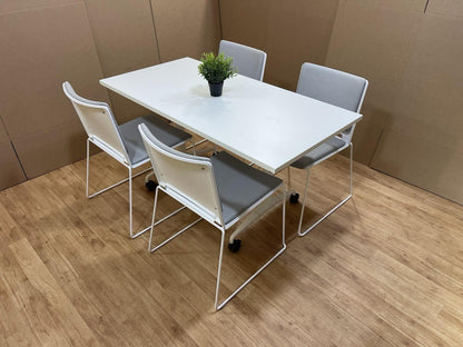White Mobile Folding Table With Designer Italian Stacking Chairs - Can DELIVER
