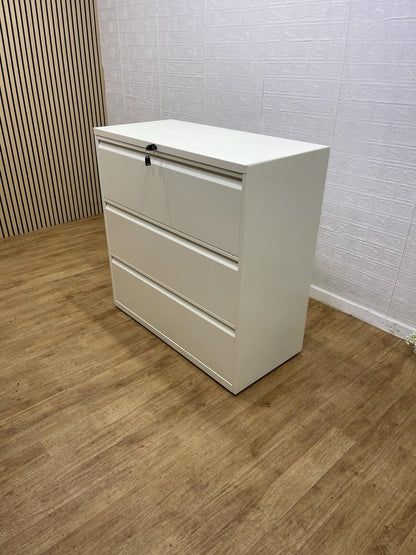 Bisley White 3 Draw Lateral Filling Cabinet With Keys / (All Metal) Can Deliver