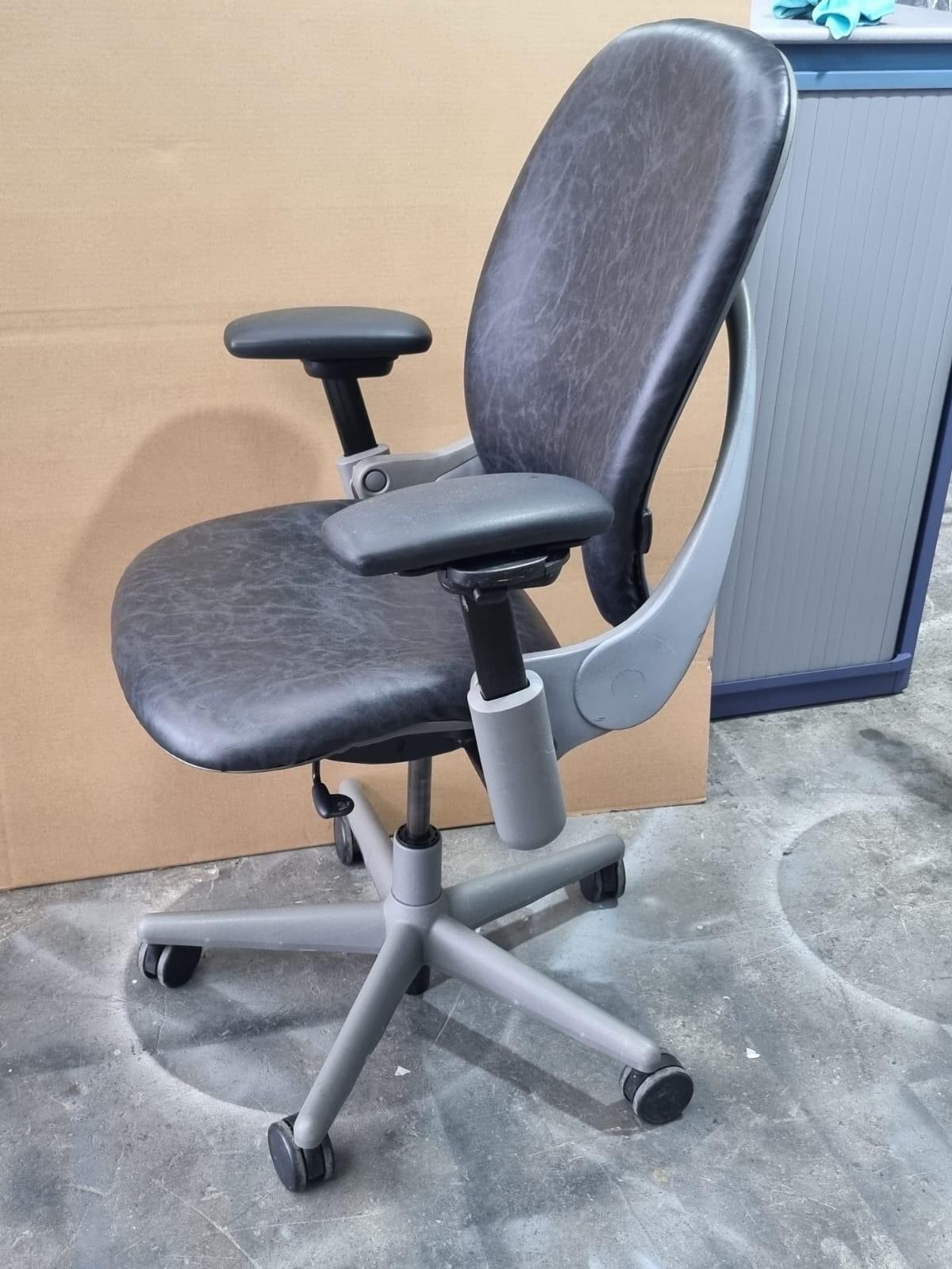 STEELCASE Leap Ergonomic Office Chair In Smokey Grey/black Leather - Can Deliver