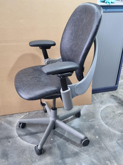 STEELCASE Leap Ergonomic Office Chair In Smokey Grey/black Leather - Can Deliver