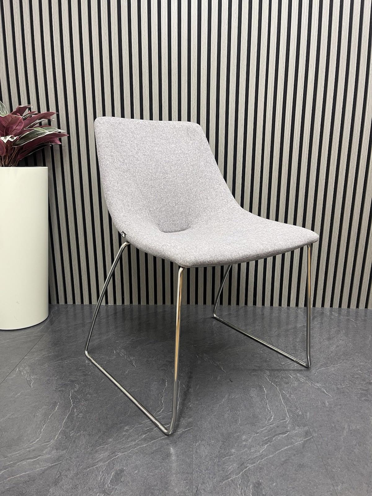Pair of Elite Escape Designer Lounge Chair Grey Fabric Chrome Legs – Modern Office / Reception Seating – UK Delivery