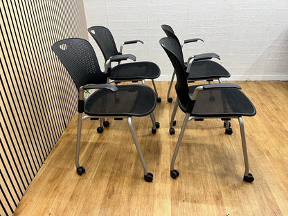 4 X Herman Miller Caper Stackable Chairs With Wheels And Armrests - UK Delivery
