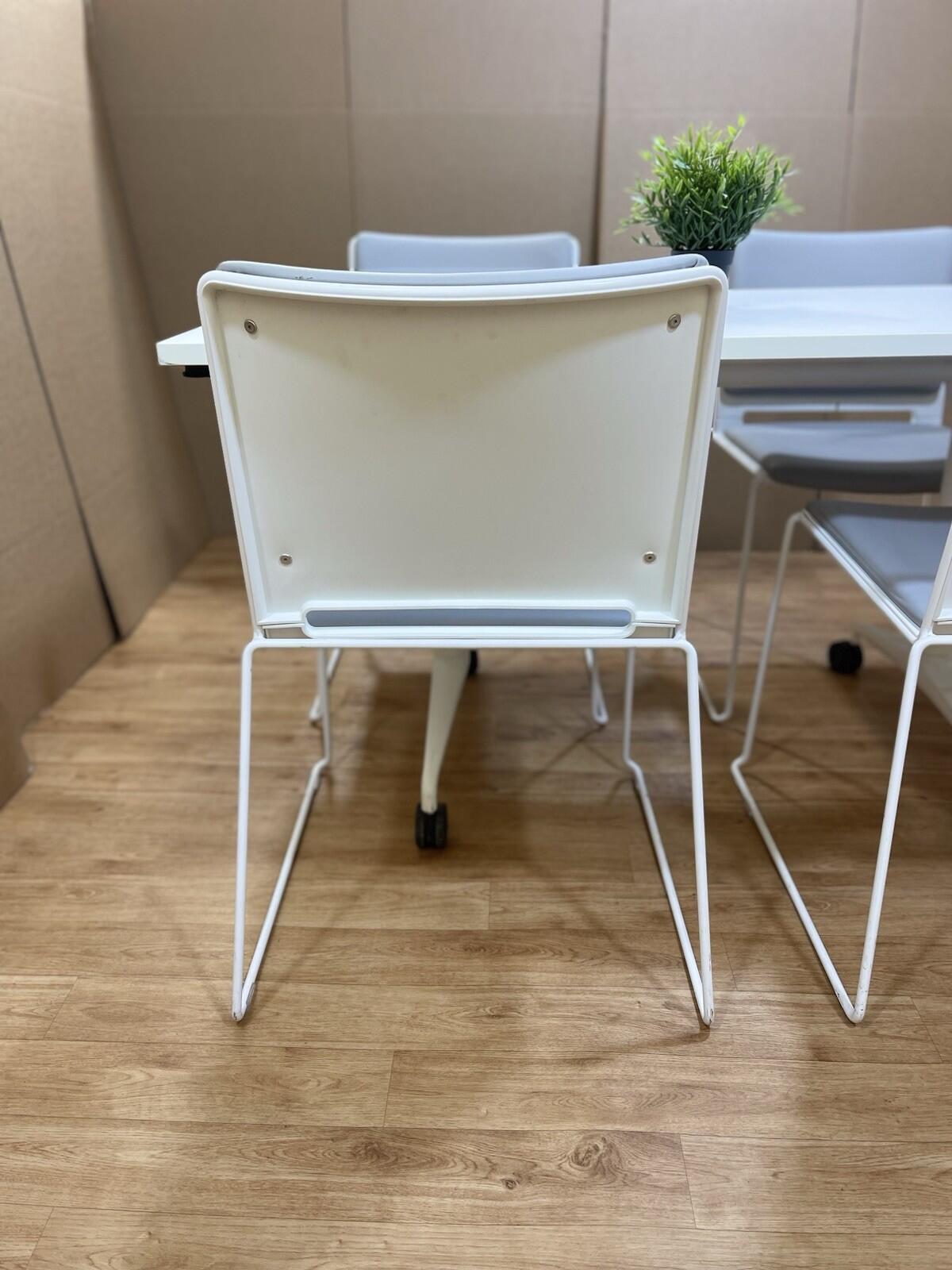 White Mobile Folding Table With Designer Italian Stacking Chairs - Can DELIVER