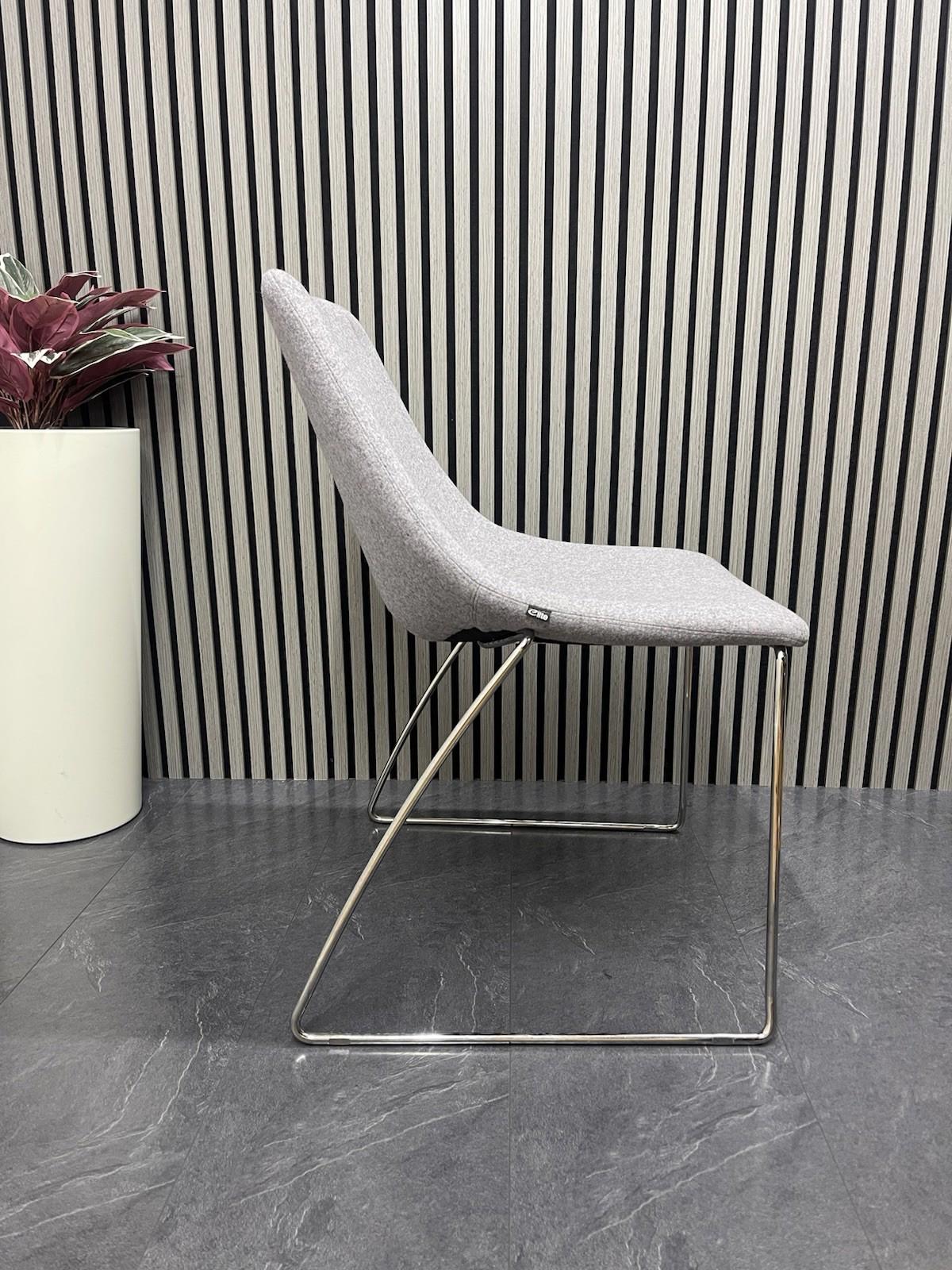 Pair of Elite Escape Designer Lounge Chair Grey Fabric Chrome Legs – Modern Office / Reception Seating – UK Delivery