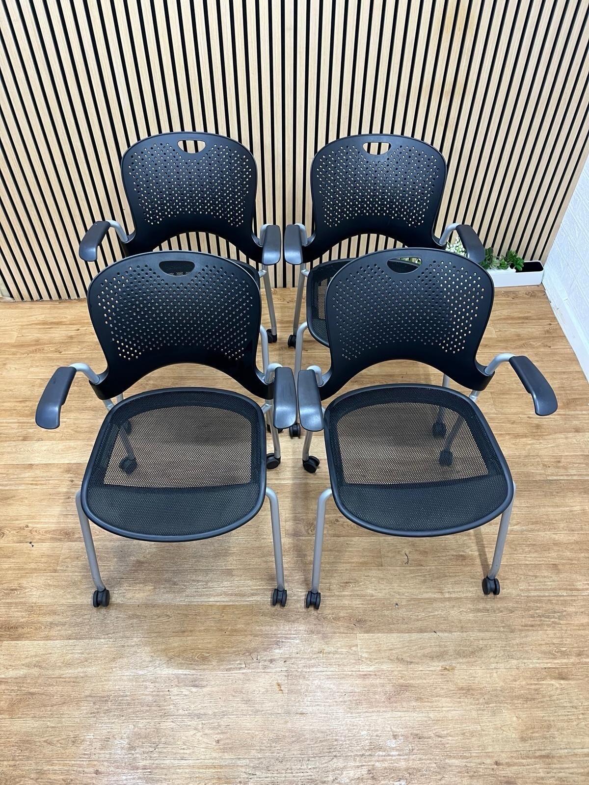 4 X Herman Miller Caper Stackable Chairs With Wheels And Armrests - UK Delivery