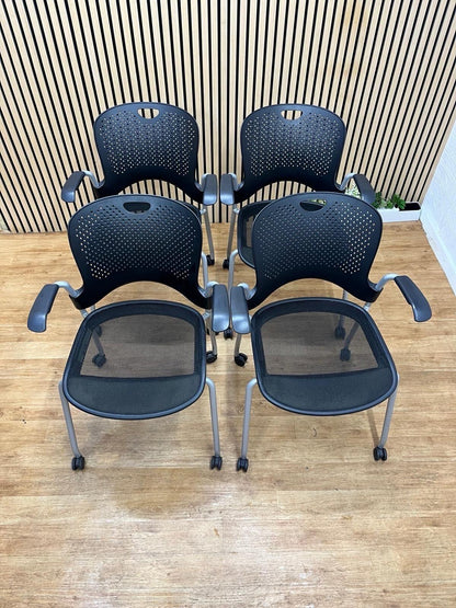 4 X Herman Miller Caper Stackable Chairs With Wheels And Armrests - UK Delivery