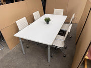 Executive White Meeting Table & 8 X White Leather Adjustable - CAN DELIVER