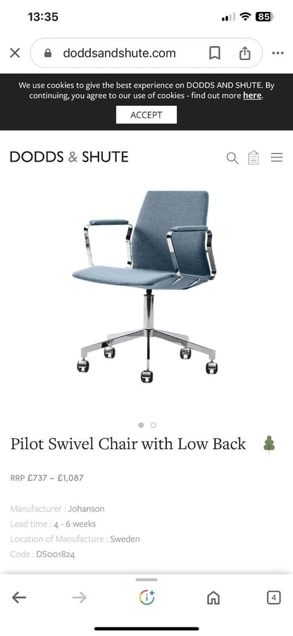 Pilot Low Swivel Chair  With Low Back  Rrp 1087