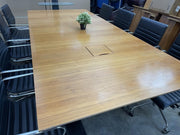 Walnut Mobile Meeting Table With 8 X Leather Adjustable Chairs