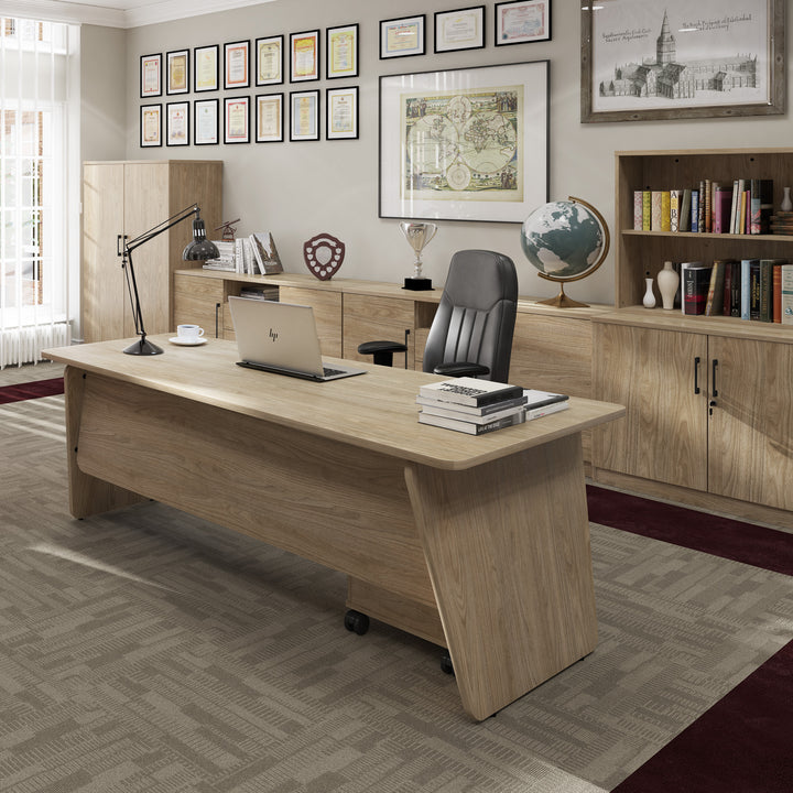 Executive Desk With Panel End Legs 200cm x 100cm With High Back 24hr Task Chair - Black Faux Leathe