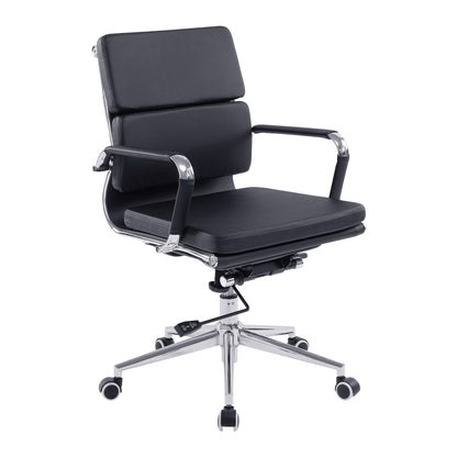 Avanti – Bonded Colour Leather Medium Back Swivel Armchair with Individual Back Cushions and Chrome Arms & Base