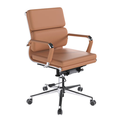 Avanti – Bonded Colour Leather Medium Back Swivel Armchair with Individual Back Cushions and Chrome Arms & Base