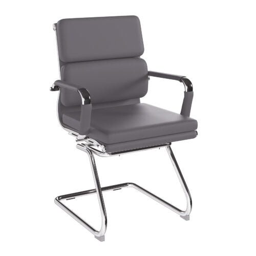 Avanti – Bonded Leather Medium Back Visitor Armchair with Individual Back Cushions and Chrome Arms & Base