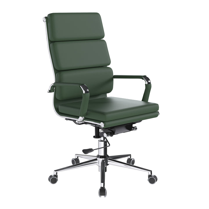 Avanti – Bonded Colour Leather High Back Swivel Armchair with Individual Back Cushions and Chrome Arms & Base
