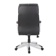 Cloud – High Back Leather Faced Manager Chair with Satin Silver Finish to Armrests and Base – Black