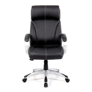 Cloud – High Back Leather Faced Manager Chair with Satin Silver Finish to Armrests and Base – Black