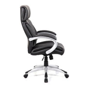 Cloud – High Back Leather Faced Manager Chair with Satin Silver Finish to Armrests and Base – Black
