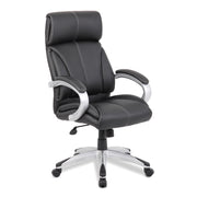 Cloud – High Back Leather Faced Manager Chair with Satin Silver Finish to Armrests and Base – Black