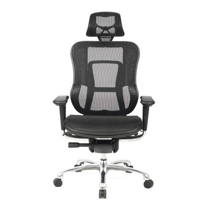 Aztec – High Back Synchronous Mesh Designer Executive Chair with Adjustable Headrest and Chrome Base – Black